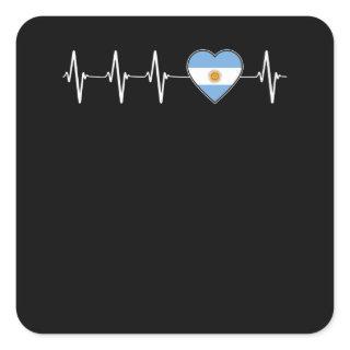 Argentinian Heartbeat I Love Argentina Flag Heart Square Sticker