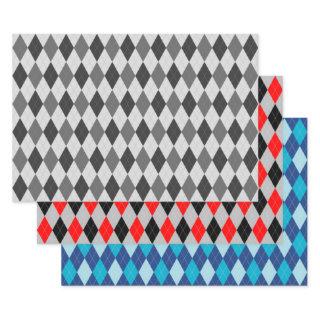 Argyle Pattern Gray Red and Blue  Sheets