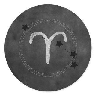 Aries Ram zodiac constellation stars black silver  Classic Round Sticker