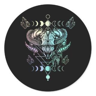 Aries Skull Snake Wicca Occult Crescent Moon Goth Classic Round Sticker