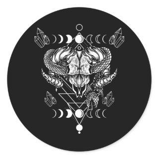 Aries Skull Wicca Occult Crescent Moon Witchcraft Classic Round Sticker