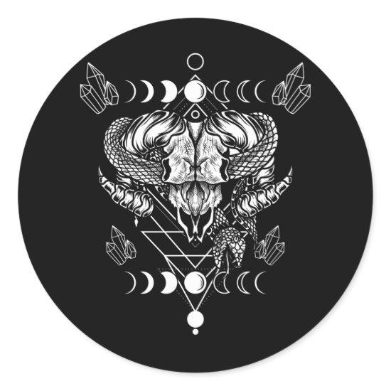 Aries Skull Wicca Occult Crescent Moon Witchcraft Classic Round Sticker