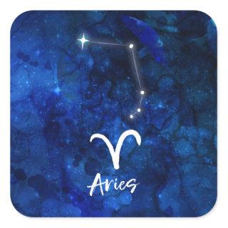 Aries Zodiac Constellation Blue Galaxy Celestial Square Sticker