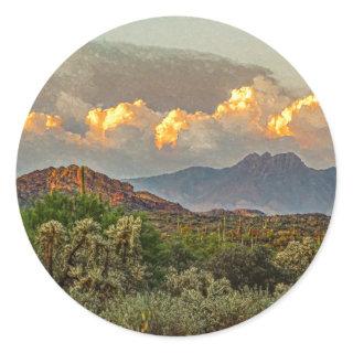 Arizona Four Peaks Mountain Colorful Clouds Sunset Classic Round Sticker