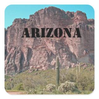 Arizona Tall Rugged Mountain with Saguaro Cactus Square Sticker