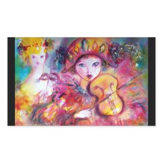 ARLECCHINO AND COLOMBINA ,Pink Fuchsia Yellow Blue Rectangular Sticker