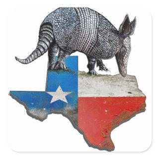 Armadillo Texas State Flag Map Square Sticker