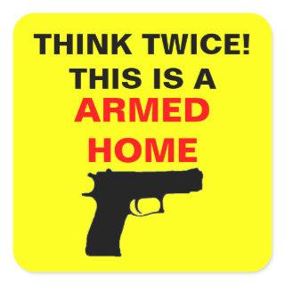 Armed Home Caution Square Sticker