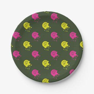 Army Green - Pink & Yellow Paintball Party Paper Plates