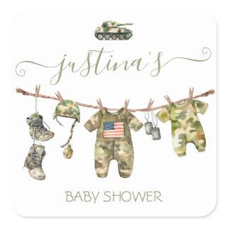 Army Military Baby Shower Clothesline Square Sticker