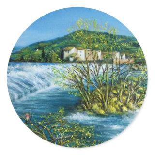 ARNO RIVER AT ROVEZZANO Florence Tuscany Landscape Classic Round Sticker