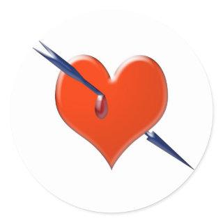 Arrow through the heart classic round sticker