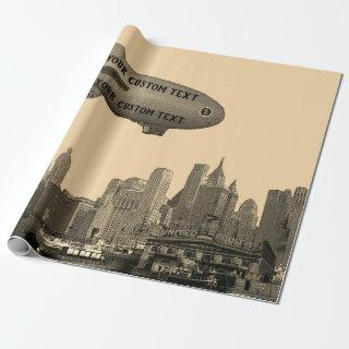 ART 1930'S BLIMP NEW YORK CITY SKYLINE  YOUR TEXT