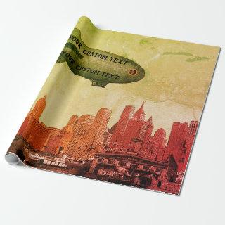 ART 1930'S BLIMP NEW YORK CITY SKYLINE  YOUR TEXT