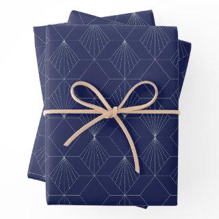 Art Deco Abstract Geometric Pattern Dark Blue   Sheets