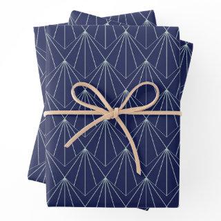 Art Deco Abstract Geometric Pattern Dark Blue  Sheets