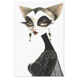 Art Deco Black White Feline Decoupage Tissue Paper