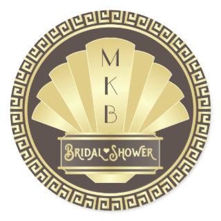 Art Deco Bridal Shower Elegant Gold Chocolate Classic Round Sticker