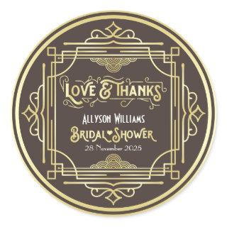 Art Deco Bridal Shower Gold Chocolate Love Thanks Classic Round Sticker