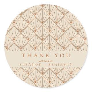 Art Deco Burnt Orange Custom Wedding Thank You Classic Round Sticker