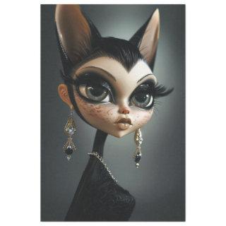 Art Deco Cat Black Long Lashes Decoupage Tissue Paper