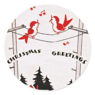 Art Deco Christmas Birds Classic Round Sticker