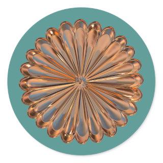 Art deco copper and teal fan shell design classic round sticker