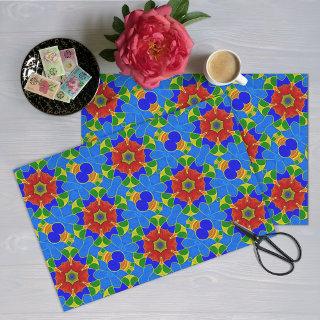 Art Deco Enamel Red Flower on Blue Cloisonne Style Tissue Paper