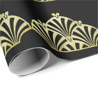 Art deco fan pattern black gold elegant vintage