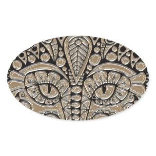 Art deco gold black Egyptian style cat Oval Sticker