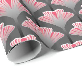 Art Deco Lily, Gray / Grey and Coral Pink