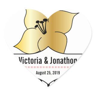Art Deco Lily Modern Typography Wedding Invite Heart Sticker
