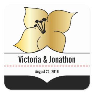 Art Deco Lily Modern Typography Wedding Invite Square Sticker