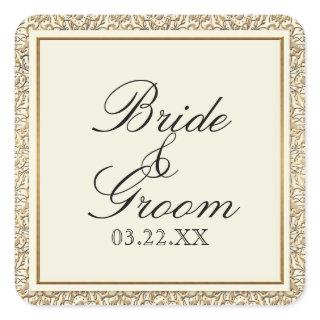 Art Deco Nouveau Faux Gold Floral Damask Lace Square Sticker