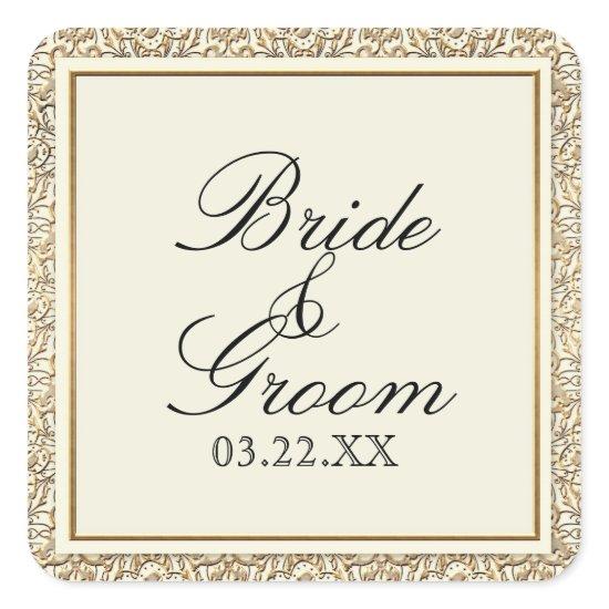 Art Deco Nouveau Faux Gold Floral Damask Lace Square Sticker
