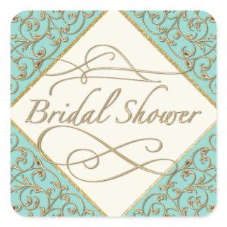 Art Deco Nouveau Lace Damask Golden Calligraphy Square Sticker