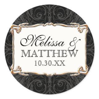 Art Deco Nouveau Lace n Gold Look Personalized Classic Round Sticker