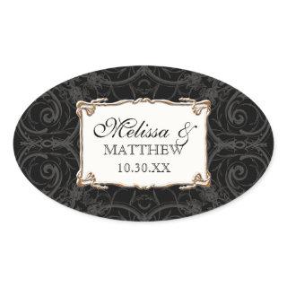 Art Deco Nouveau Lace n Gold Look Personalized Oval Sticker