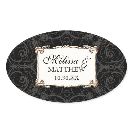 Art Deco Nouveau Lace n Gold Look Personalized Oval Sticker