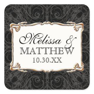 Art Deco Nouveau Lace n Gold Look Personalized Square Sticker