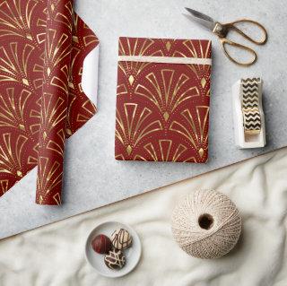 Art Deco Pattern Gold On Dark Red Background