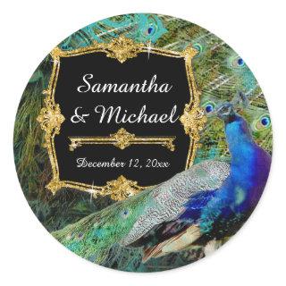 Art Deco Peacock Gold Glitter Old Hollywood Gatsby Classic Round Sticker