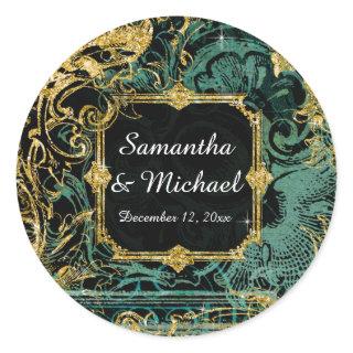 Art Deco Peacock Gold Glitter Old Hollywood Gatsby Classic Round Sticker