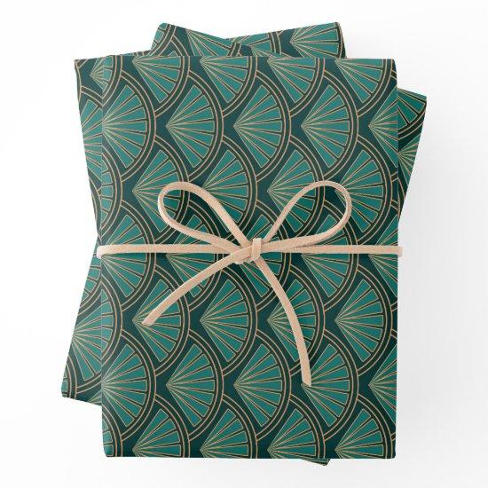 Art Deco style pattern in teal green color  Sheets