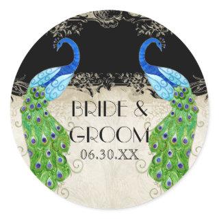 Art Deco Style Peacock Black Favor Gift Tags Seal