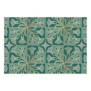 Art Deco Tile Floral. Green, Blue and Gold  Sheets