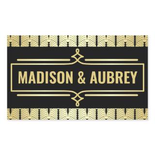 Art Deco Wedding Favor Your Name Gold Black Gatsby Rectangular Sticker