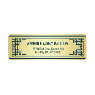 Art Deco Wedding Gold Blue Elegant Return Address Label