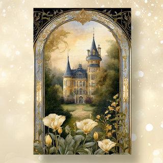 Art Nouveau Castle Floral Blue n Gold Ephemera 2B Tissue Paper