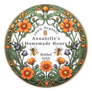 Art Nouveau Floral Boarder Homemade Honey  Classic Round Sticker